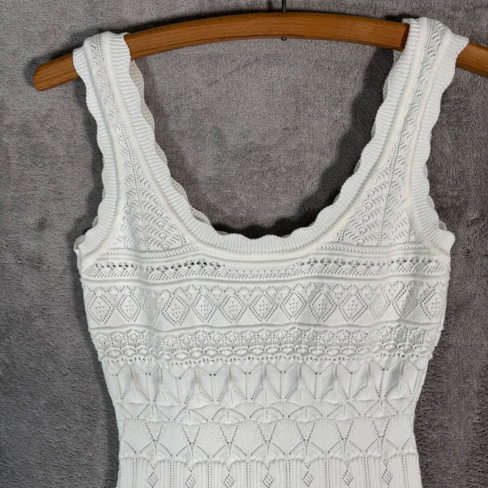 Ancosti White Pointelle Knit Pearl Embellished Fit Flare Mini Dress Angelcore S - Picture 7 of 11